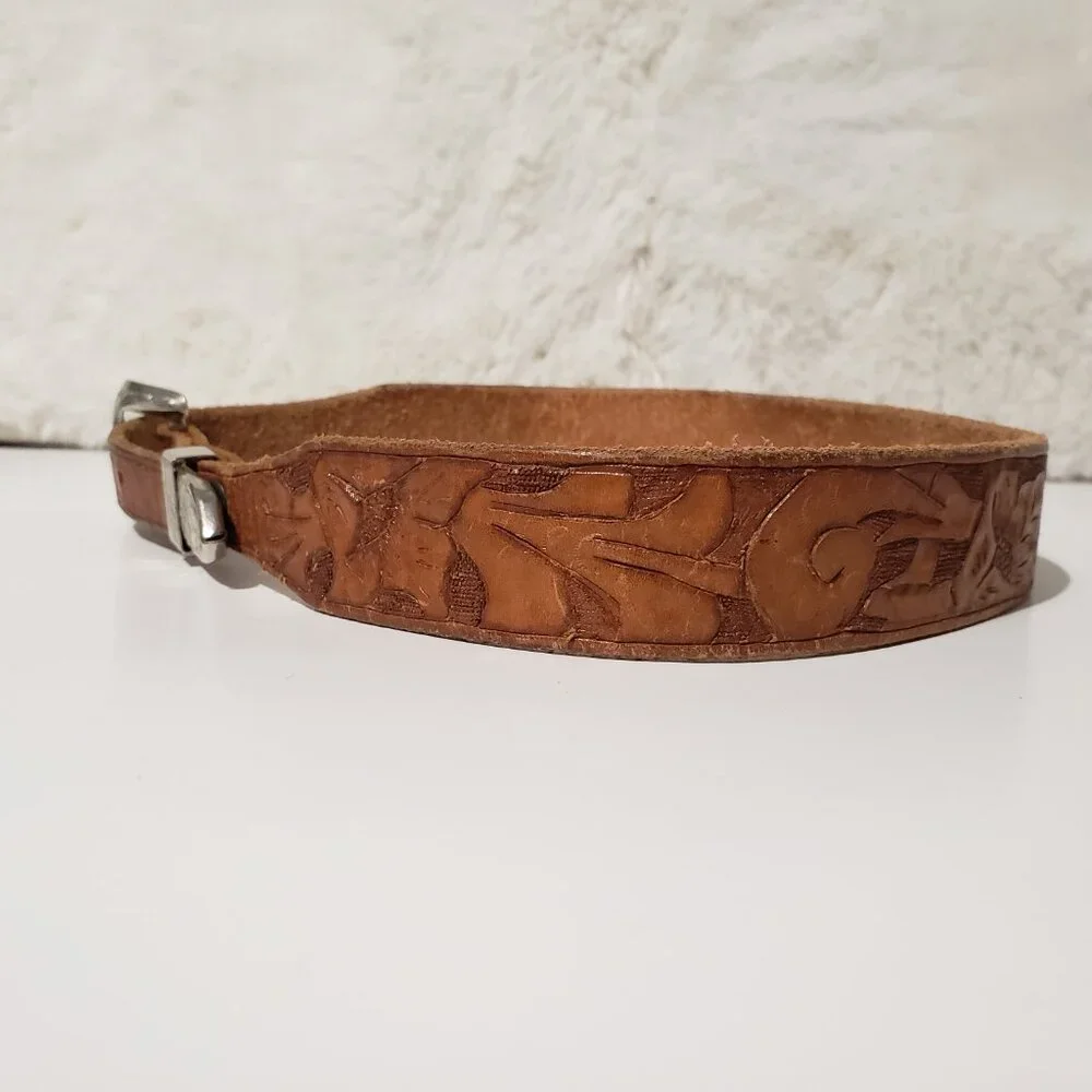 Vintage‎ 1950s Leather Tooled Western Belt BJ Floral 1.25